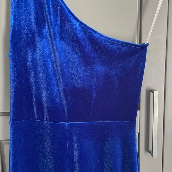 Lulu's Blue One-Shoulder Ruched Sheath Dress - Picture 6 of 6